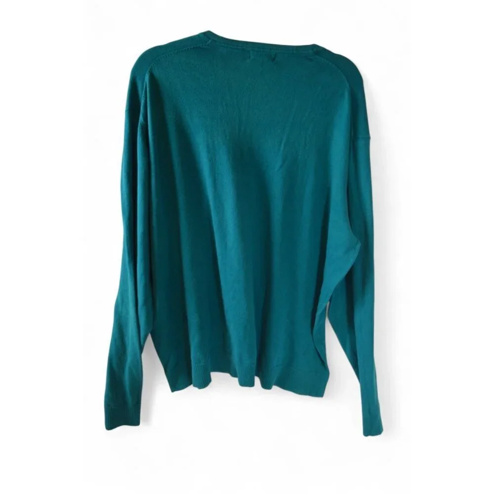 Alfani Men’s XXL Teal V-Neck Sweater Long Sleeve Cotton Nylon Blend
